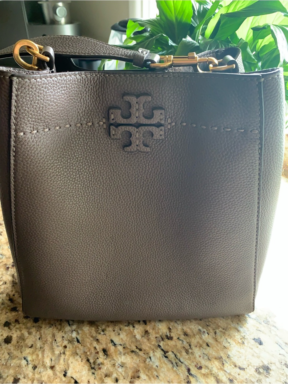 Tory Burch Taupe Pebbled Leather Shoulder Bag - Picture 2 of 16